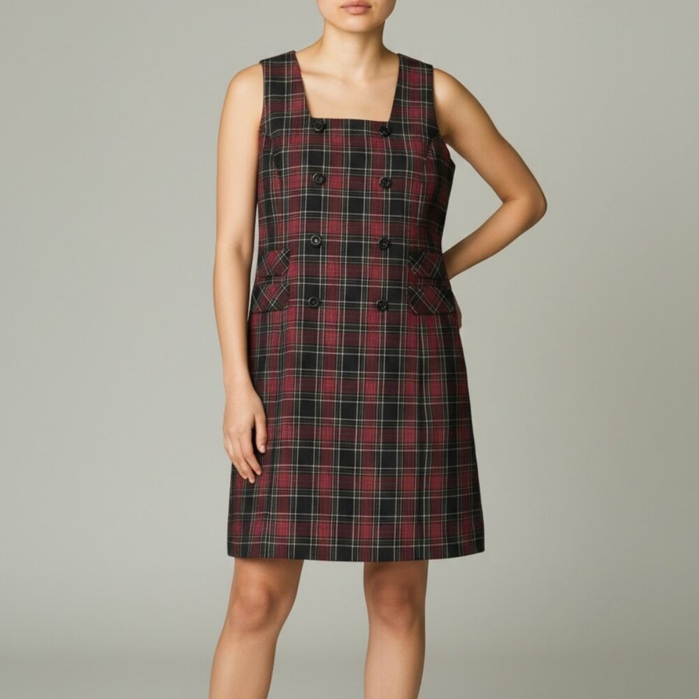 Vintage Jessica Red & Black Plaid‎ Pinafore Dress Midi 90s Preppy Clueless Vibes